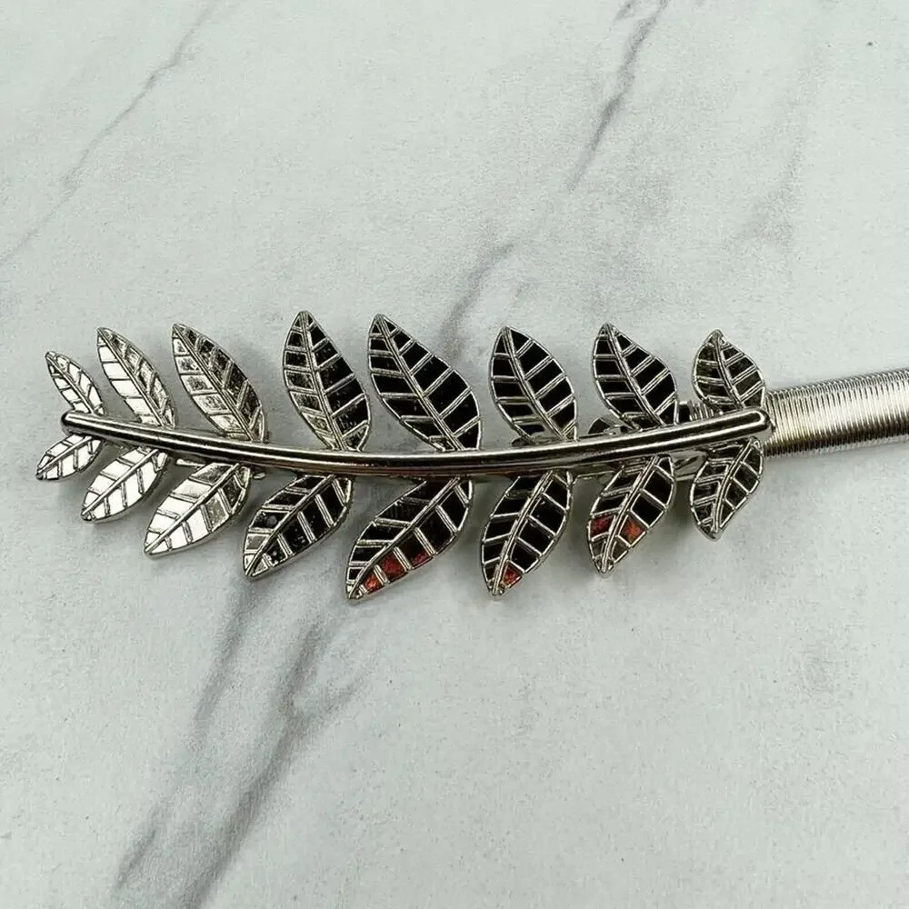Silver Tone Leaf Leaves Buckle Coil Stretch Belt Youth Kids One Size OS